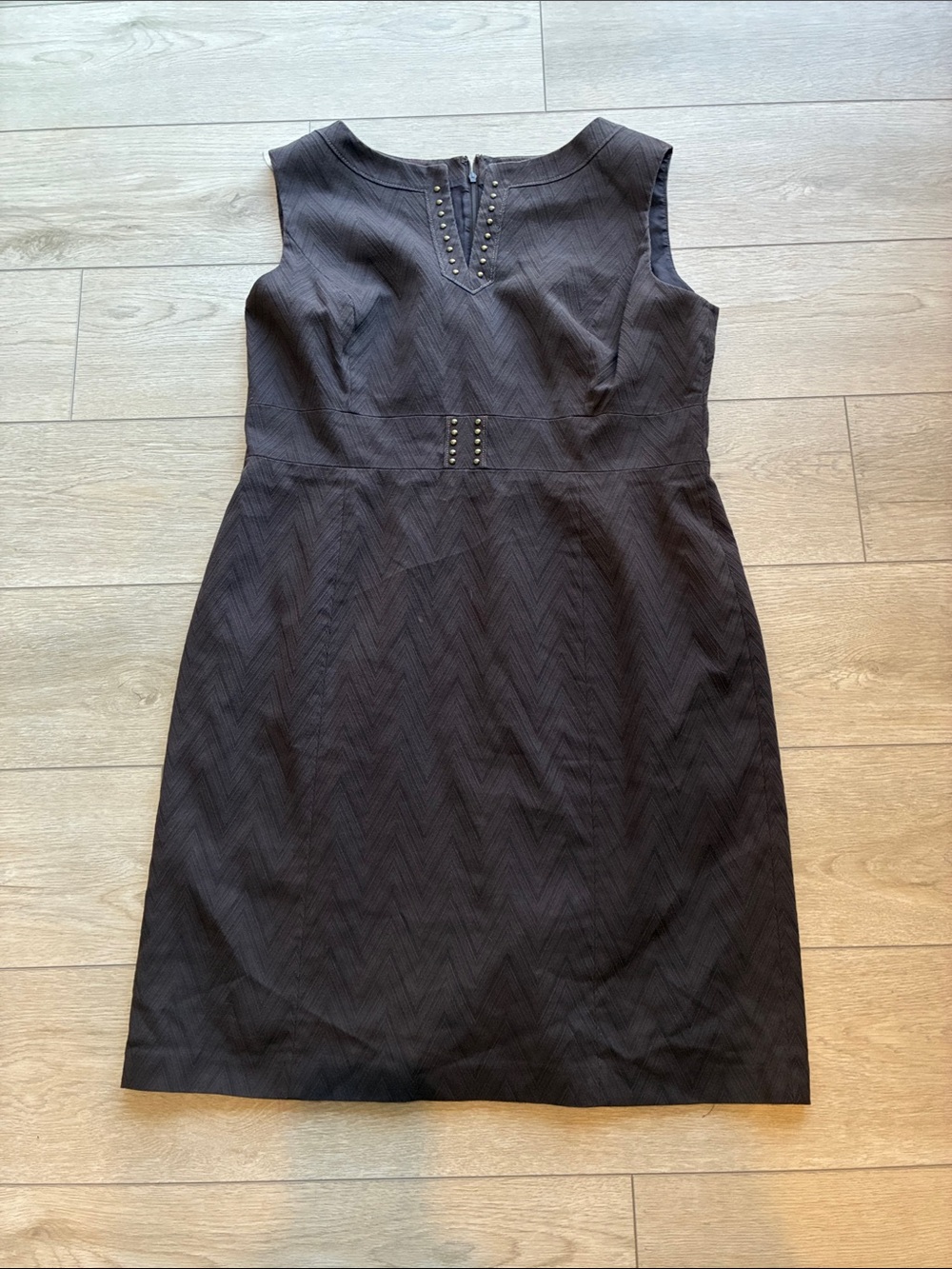 Sleeveless Brown Sheath Dress with Stud Accents